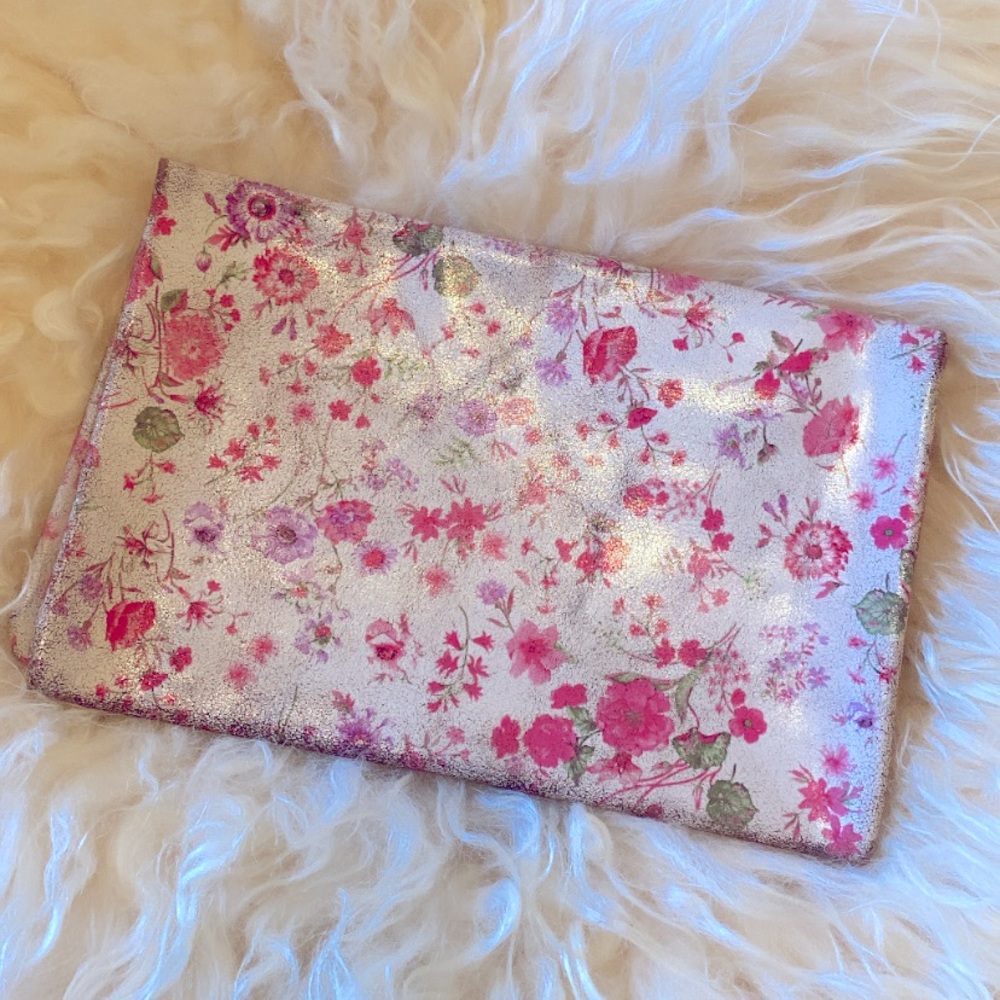 New leather floral fold over clutch bag.  Large boho free people style bag